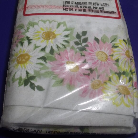 Vintage Morgan Jones Standard Pillowcases Luxury Muslin Daisy Pattern New - Picture 5 of 5